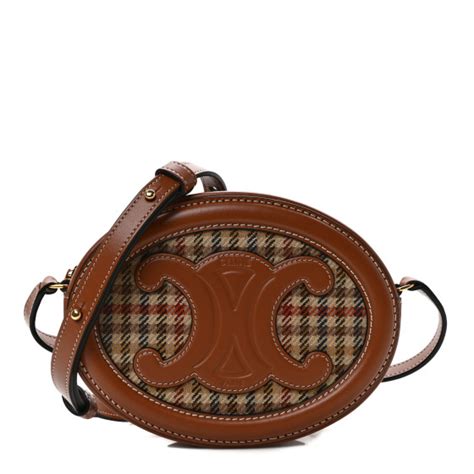 CELINE Smooth Calfskin Houndstooth Cuir Small Triomphe Oval 